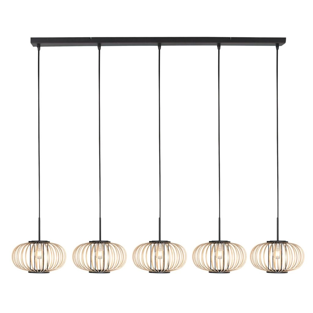 Pendant lamp 5-light straight Silva with bamboo caps