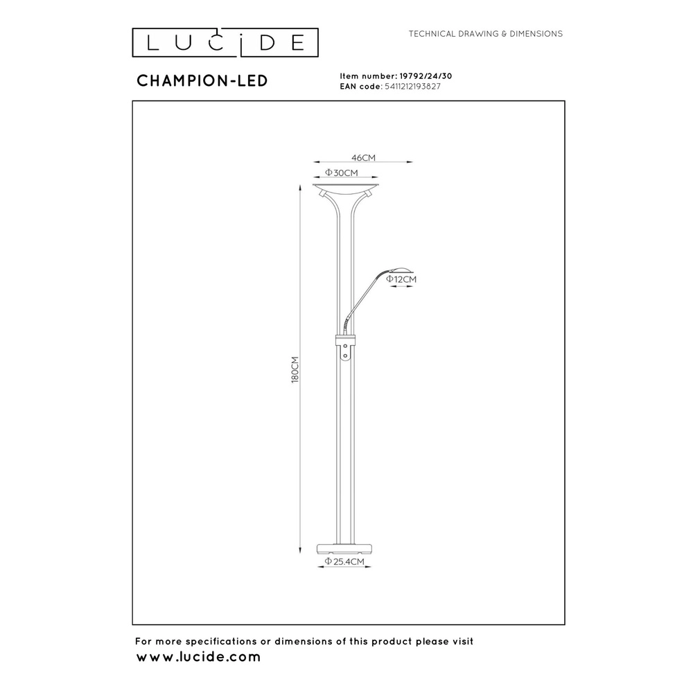Reading lamp Champion-Led Black Lucide 5411212193827