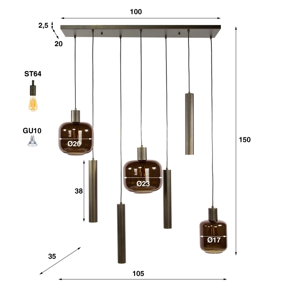 Pendant lamp Bronza Sienna brown - dark glass Lyora 8716803513433