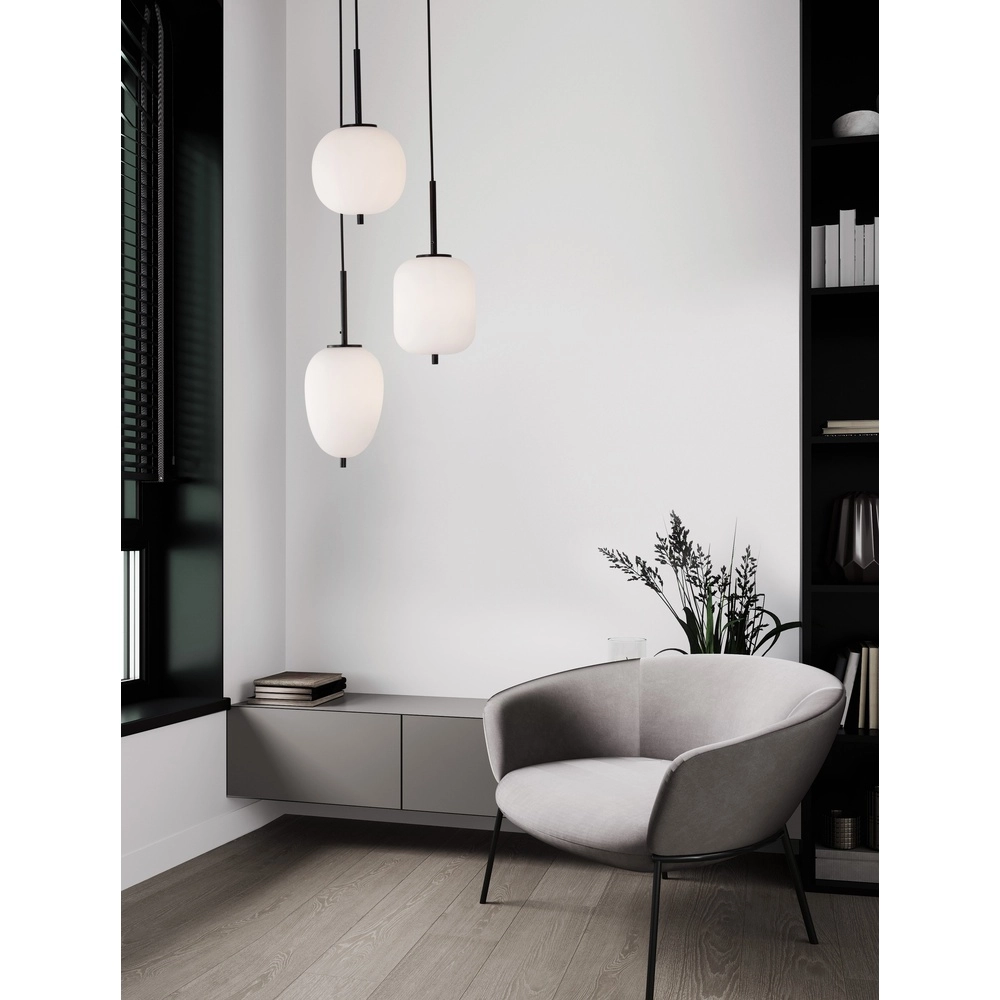 Pendant lamp Lato 3-light black with white