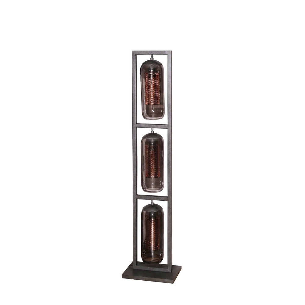 Glass floor lamp Smoke 3x E27 - 158cm - black with copper Lyora 8716803512153