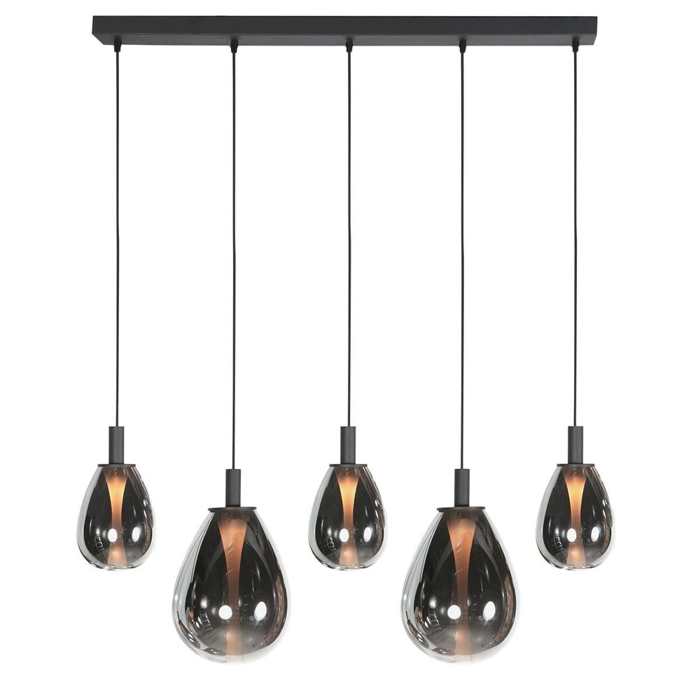 Pendant lamp Glimsy 5-light black with smoke glass