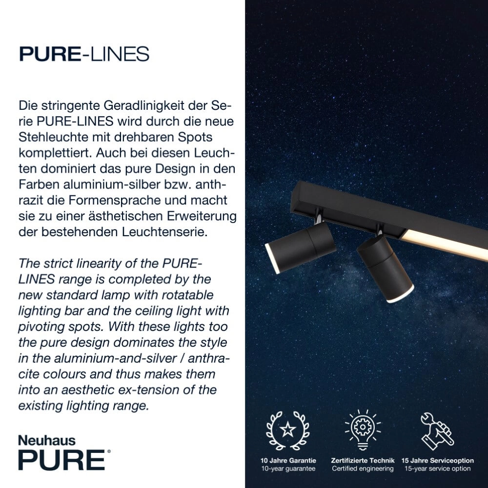 Sleek ceiling lamp Pure Lines Spot anthracite Paul Neuhaus 4012248366349