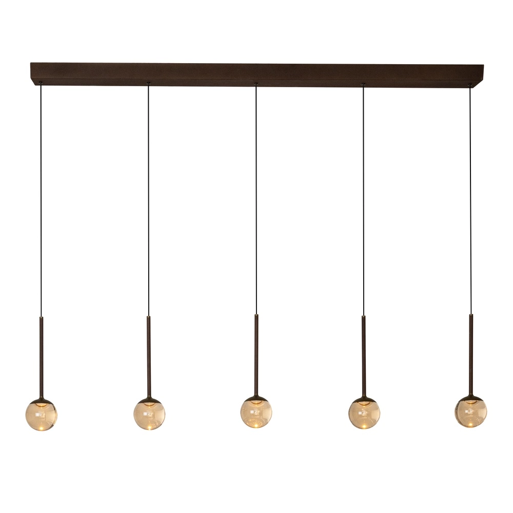 5-light pendant lamp Calina with amber spheres