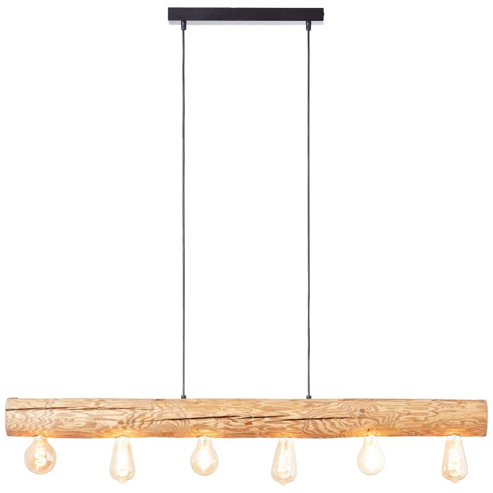 Wooden pendant lamp Trabo 6-light wood with black Brilliant 4004353393525