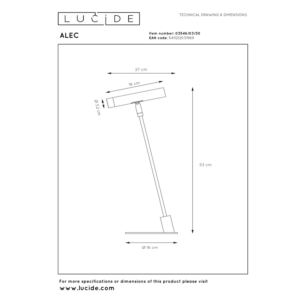 Desk lamp Alec Design black Lucide 5411212031969