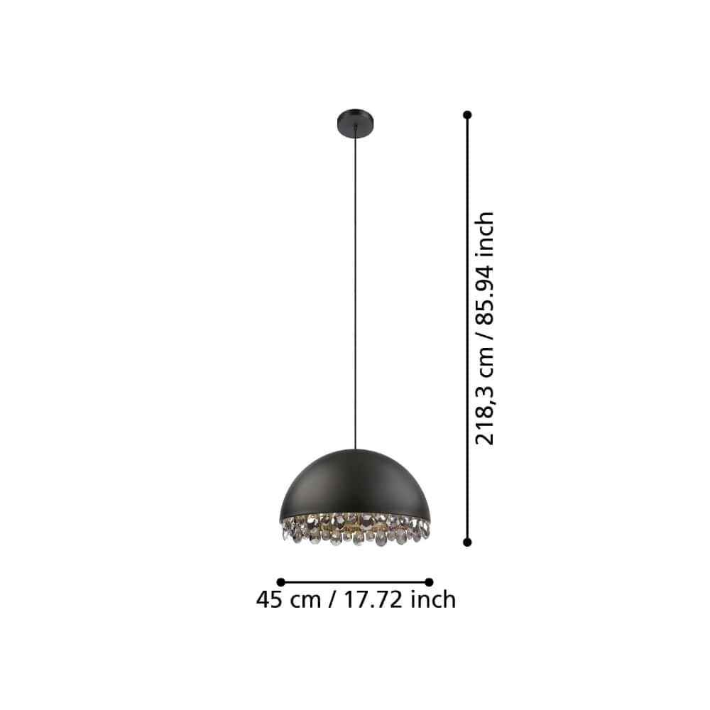 Black hanging lamp with crystal Gaetano 2 Ø 45cm Stars of Light 9002759399498