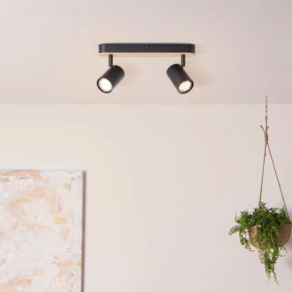Ceiling light Niels black with wood Brilliant 4004353410208