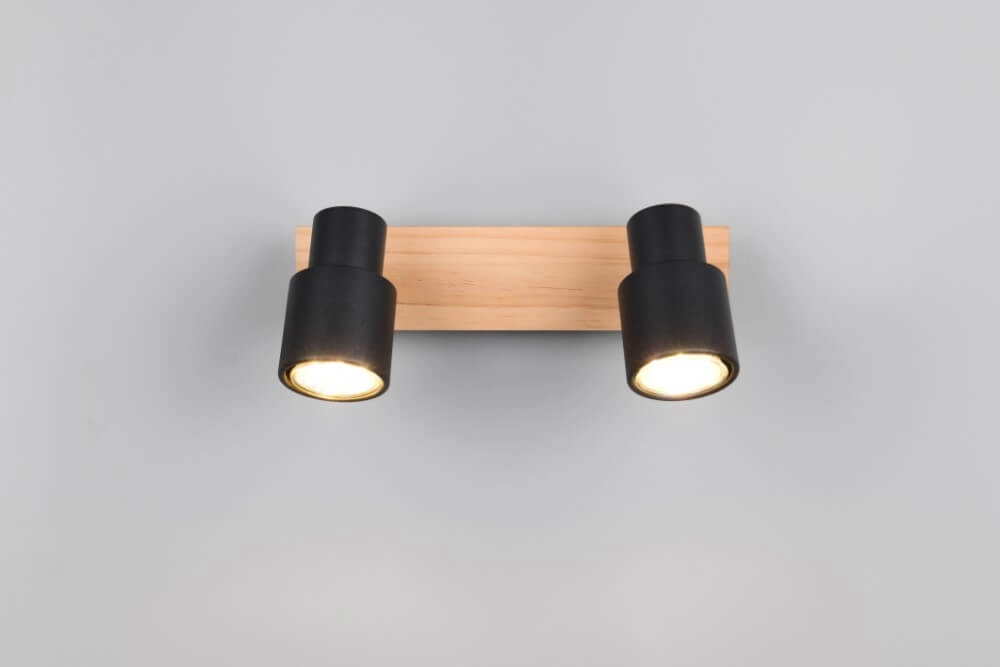 2-light ceiling lamp Pierre black with wood Trio 4017807638172