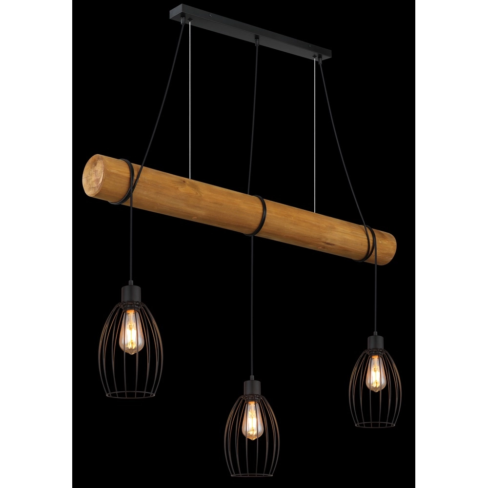 Country Pendant Lamp Berti 3-light wood with black Globo 9007371583331