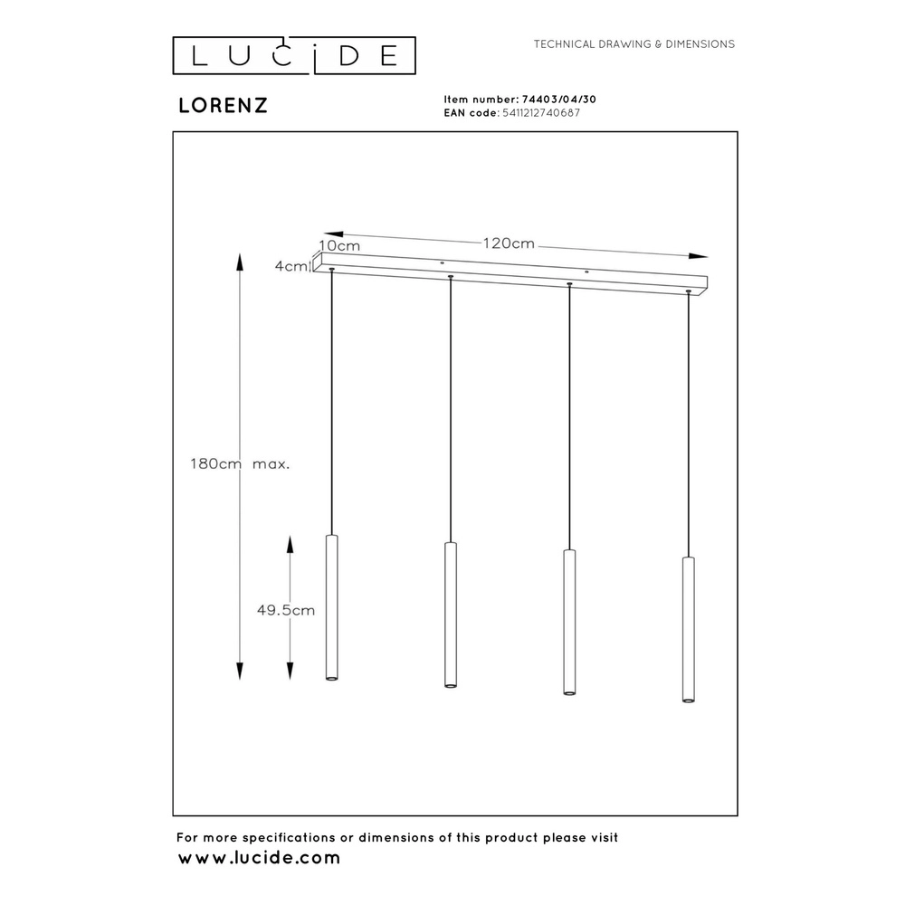 4-light pendant lamp Lorenz Design black Lucide 5411212740687