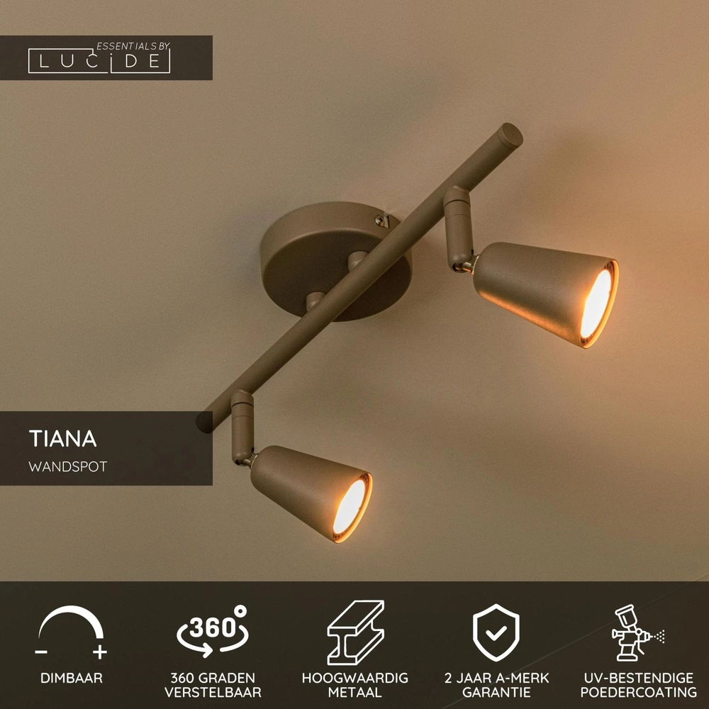 Ceiling spotlight Tiana 2-light taupe Lucide 5411212650375