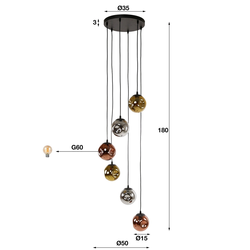 Glass pendant lamp Stellar 6-lights - Ø 15cm Lyora 8716803511651