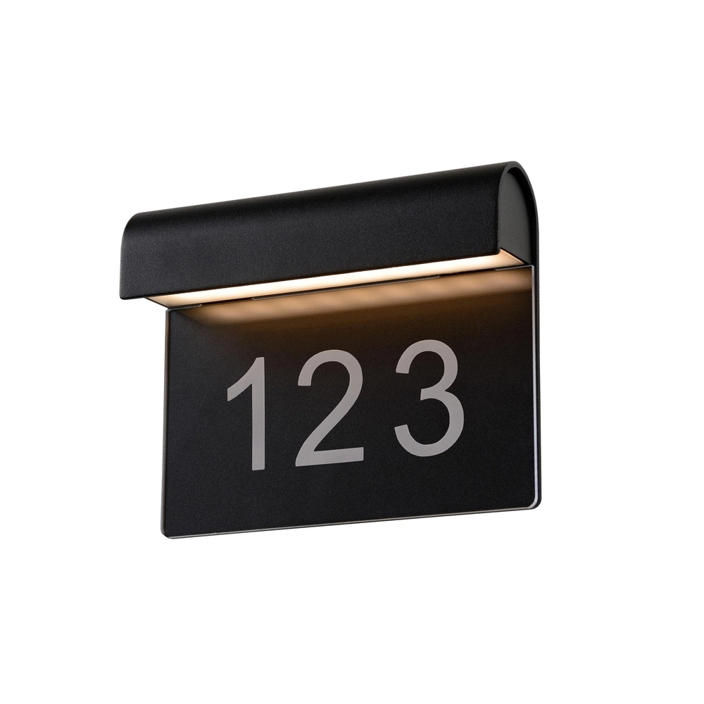 Wall lamp Thesi Led black with house number Lucide 5411212271464