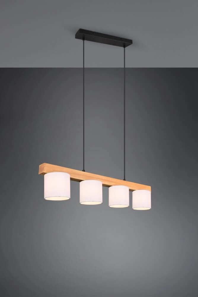 Hanging lamp Cameron 4-light white with wood brown