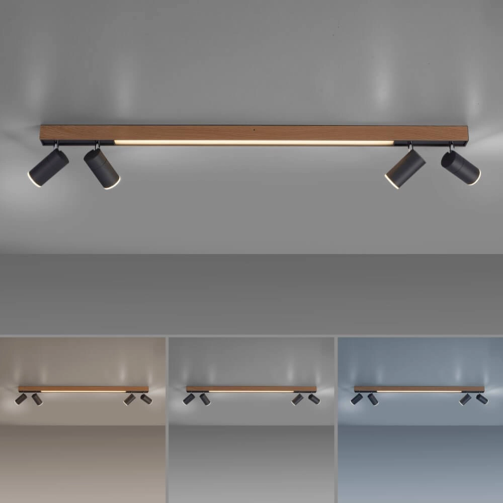 Sleek ceiling lamp Pure Lines Spot wood Paul Neuhaus 4012248374566