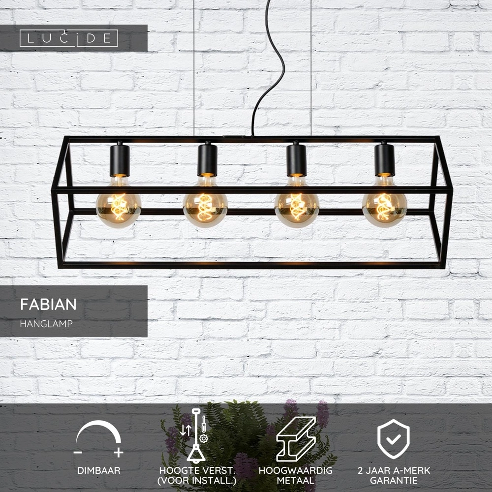 Modern pendant lamp Fabian 4-light black Lucide 5411212010803