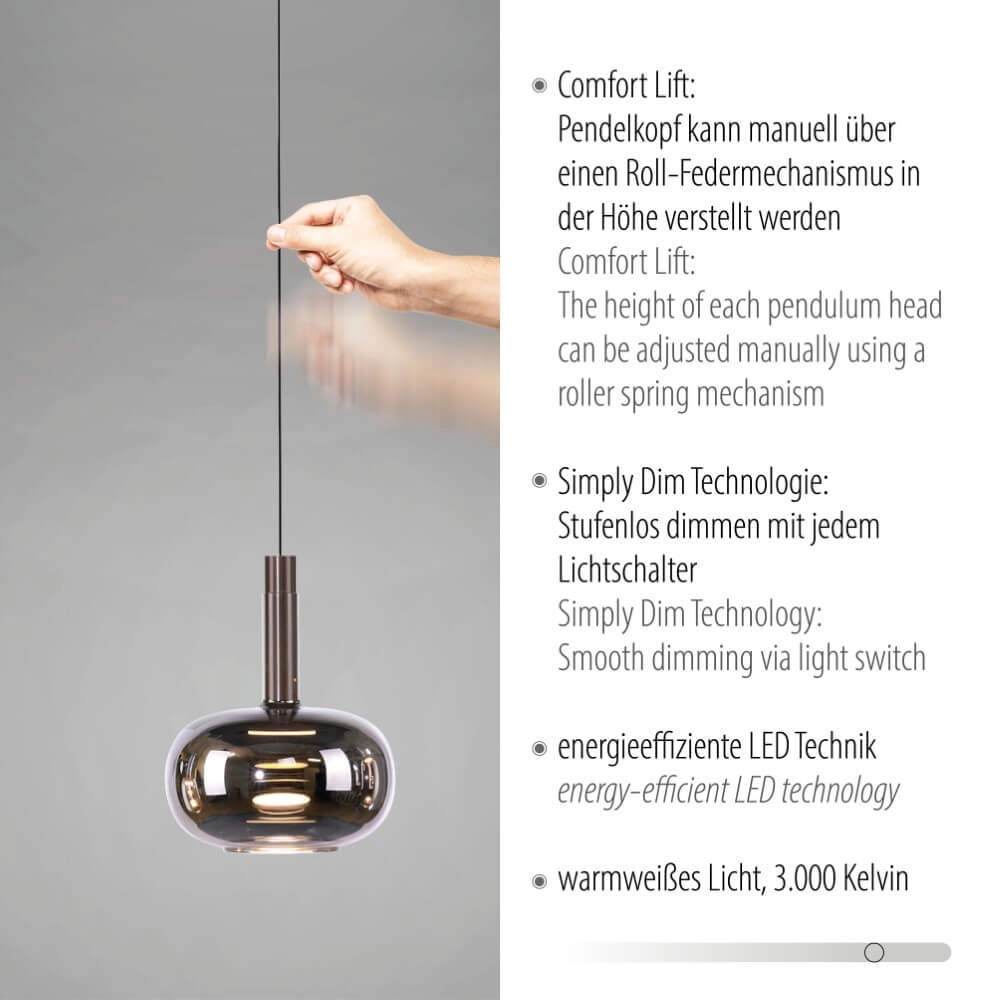 Cheerful hanging lamp Irides 3-light straight Paul Neuhaus 4012248383667