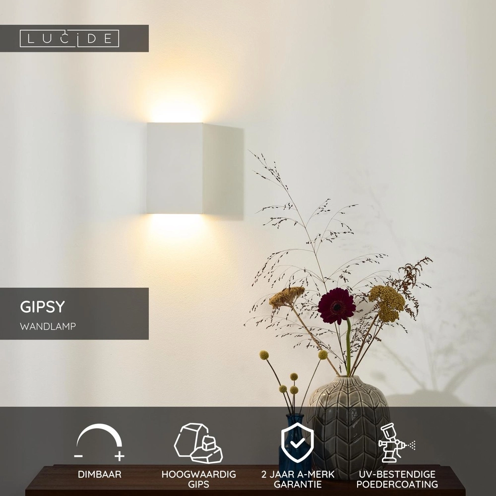 Wall lamp Gipsy rectangle white Lucide 5411212351500
