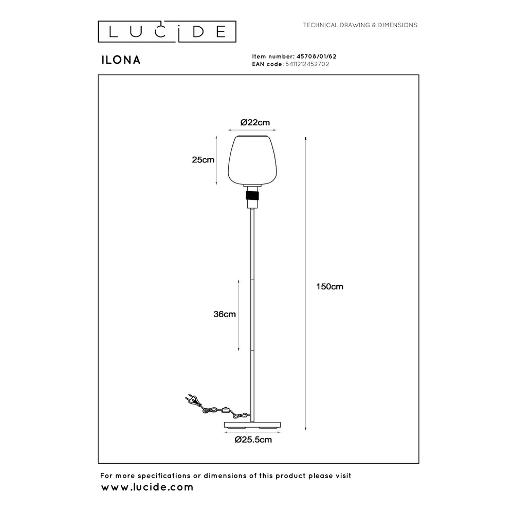 Floor lamp Ilona black with amber glass Lucide 5411212452702
