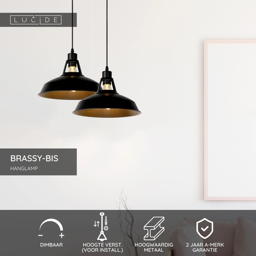 Industrial pendant lamp Brassy-Bis black Ø 31cm Lucide 5411212430236