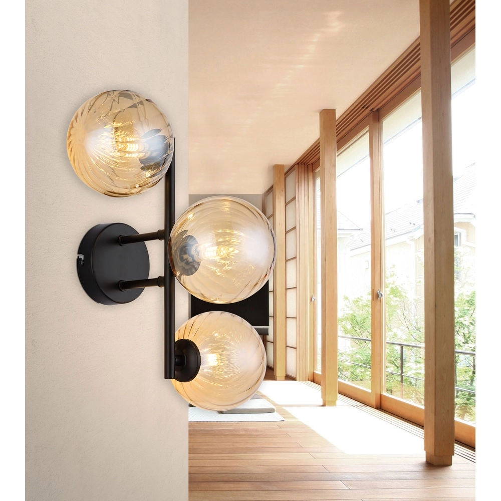 Black wall lamp Conor with amber glass Globo 9007371515189
