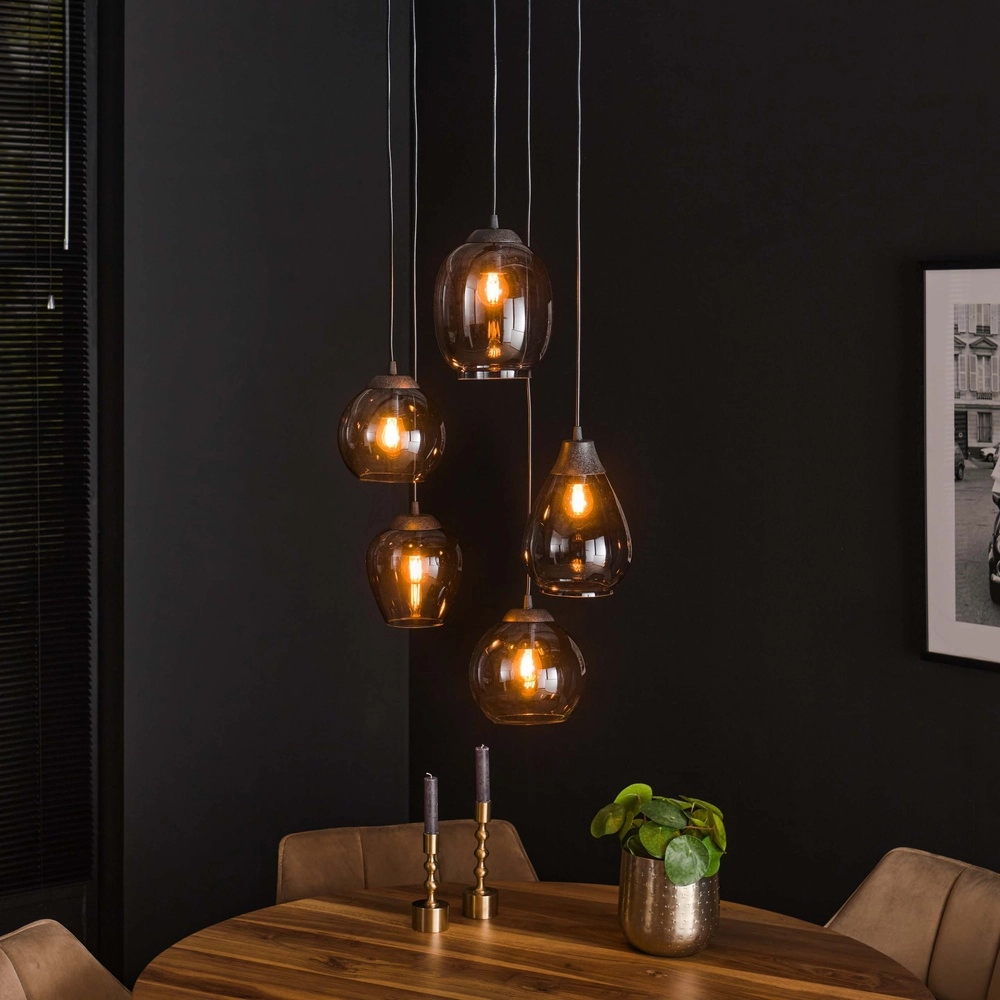 Dining table pendant lamp Mix 5x E27 - Ø 43cm - smoke glass