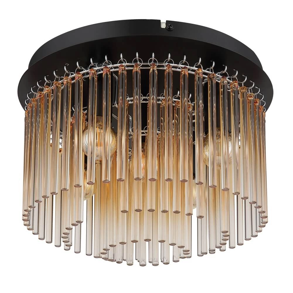 Black ceiling lamp Gorley with amber glass Ø 32cm Globo 9007371475001