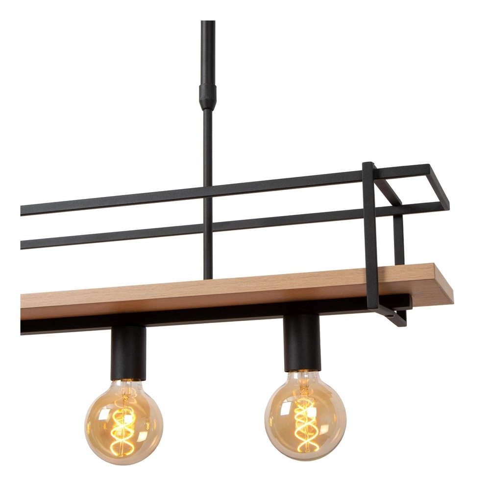 4-light pendant lamp Milonga black with wood Lucide 5411212211750