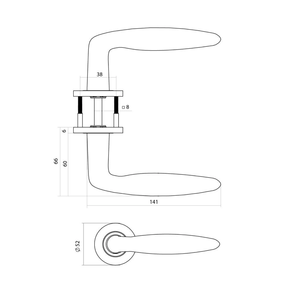 Door handle Q 03 on round rosette bronze Intersteel 8714186695234