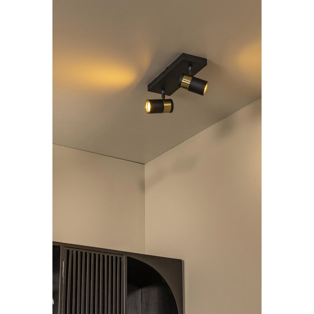 Ceiling lamp Gorik 2-light black with gold Lucide 5411212530981
