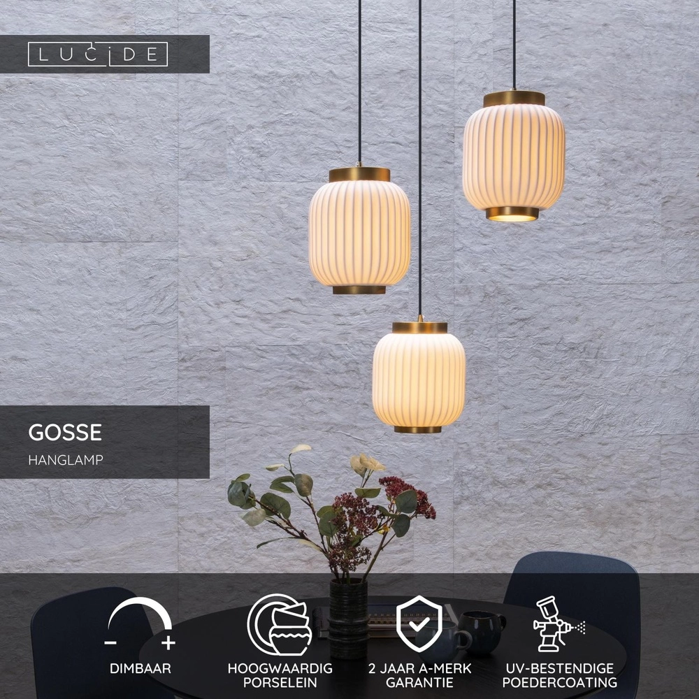 Design pendant lamp Gosse 3-light gold with white Lucide 5411212134189
