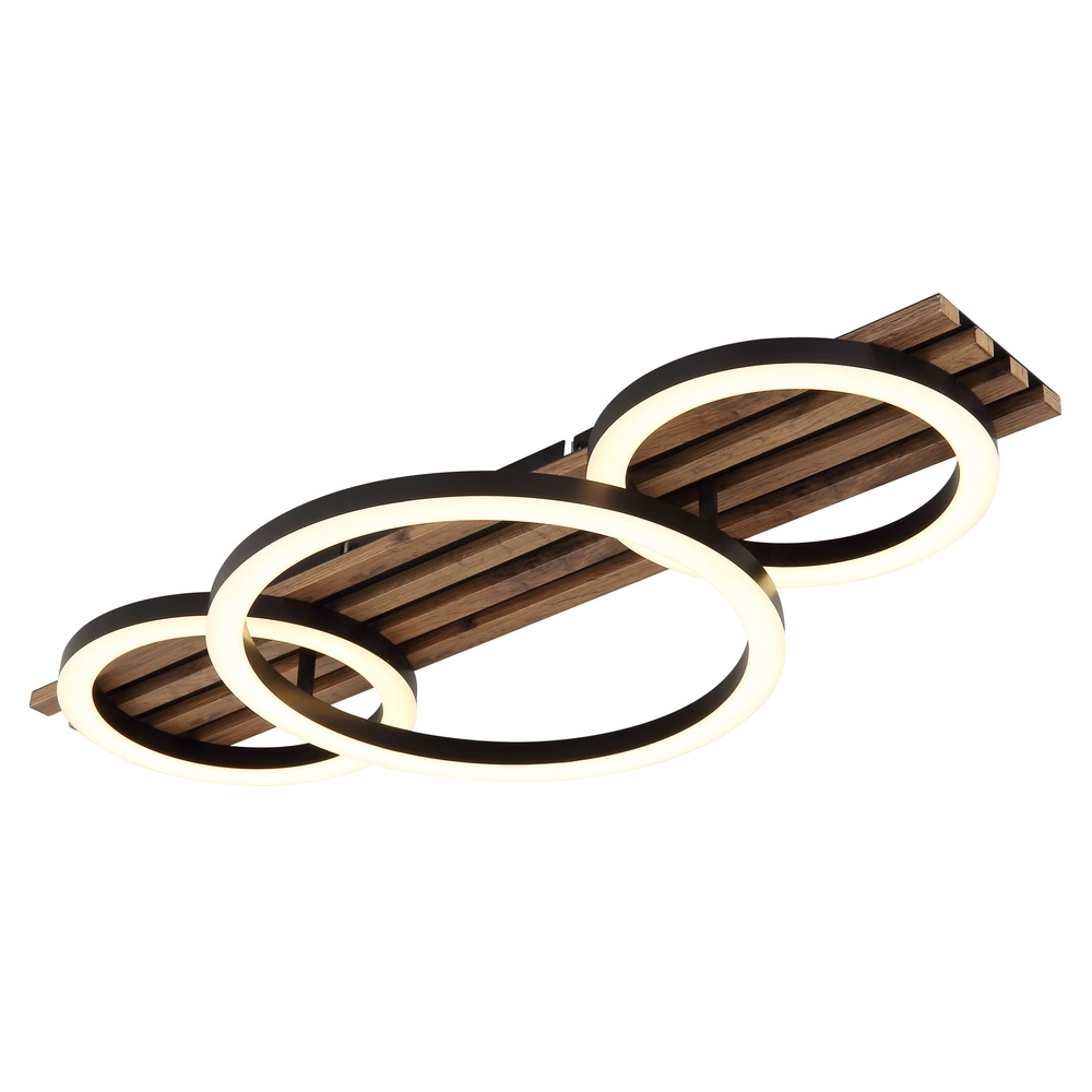 Ceiling lamp Tisha 3 rings black with wood