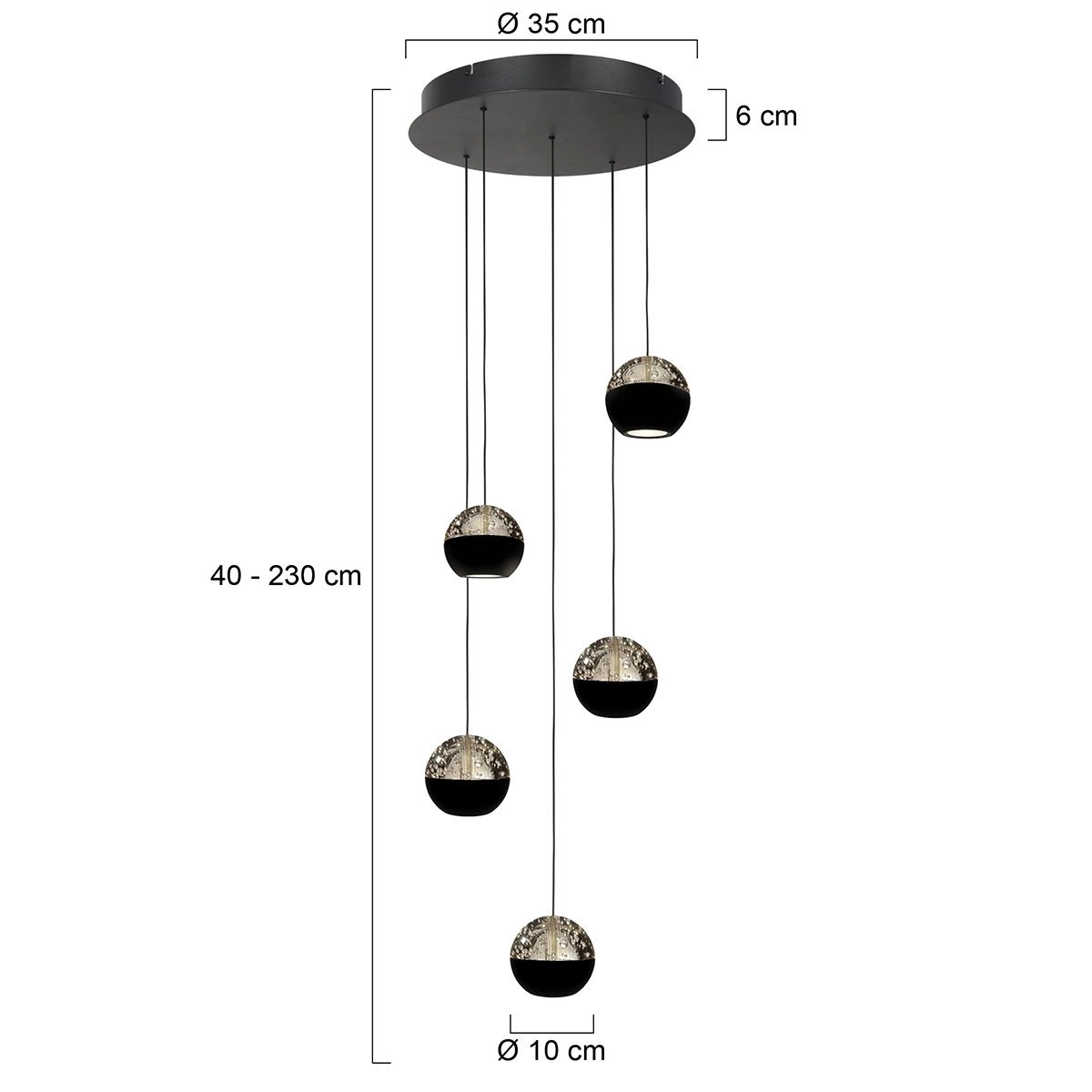5-light vide pendant lamp Belluno LED - Black with Glass Steinhauer 8712746183887