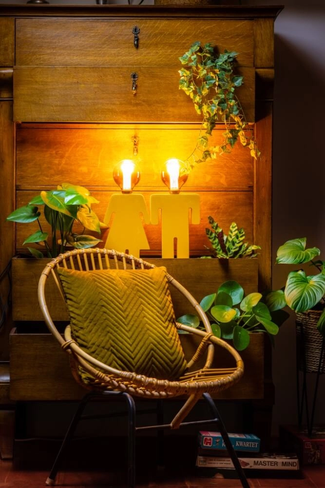 Wooden table lamp Eve Velvet yellow ETH 8720195301554