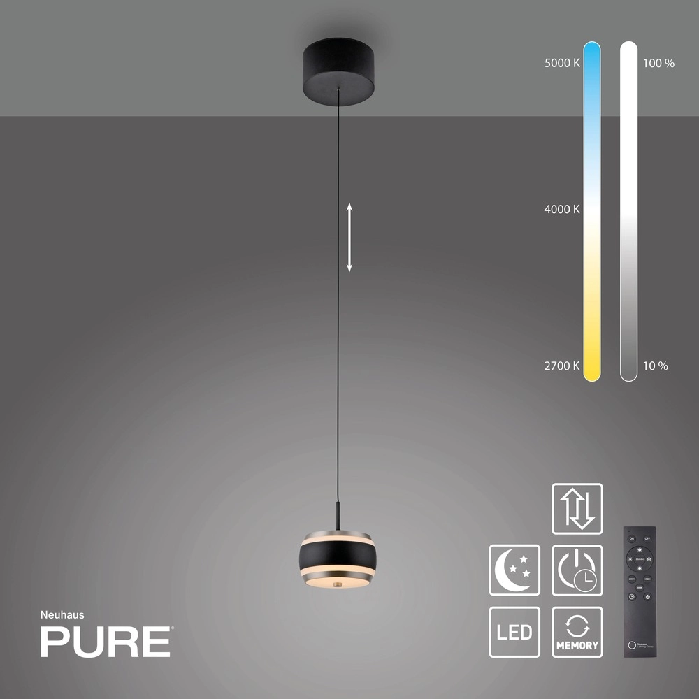 Sleek LED pendant Pure Falling Rings black pearl Paul Neuhaus 4012248396551