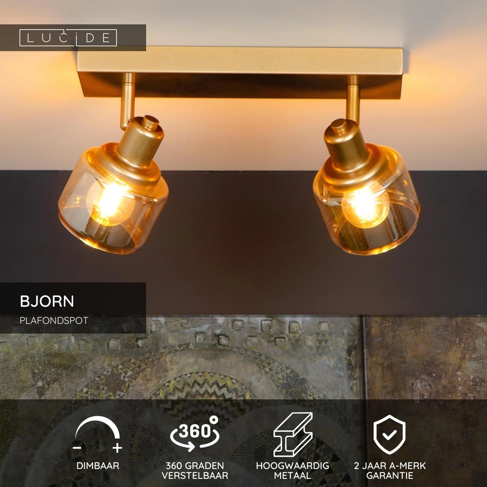 Ceiling lamp Bjorn 2-light gold Lucide 5411212771223