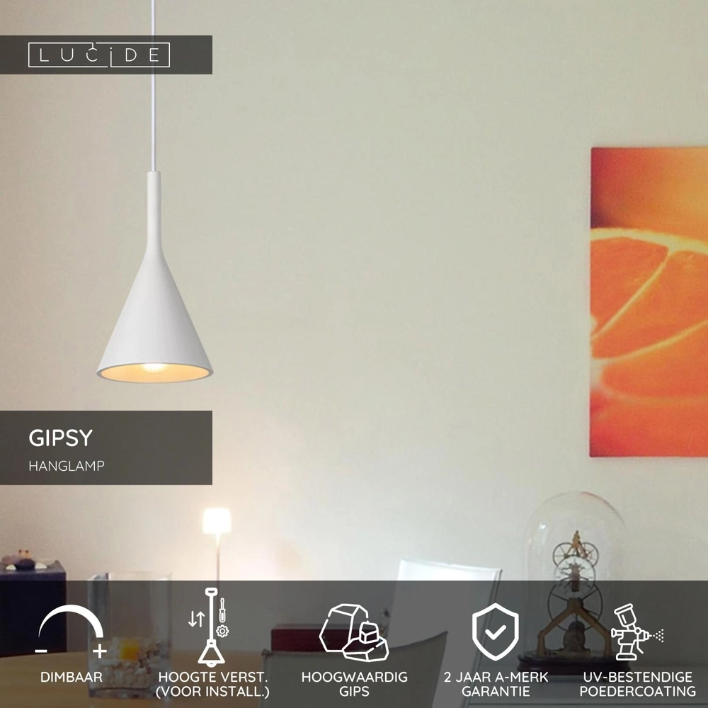 Design pendant lamp Gipsy E27 white Lucide 5411212351562