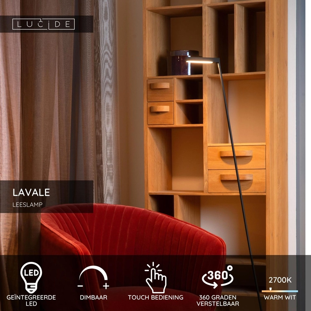 Design reading lamp Lavale Black Lucide 5411212441652