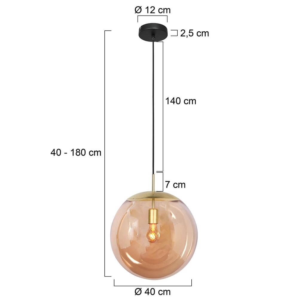 Pendant lamp Bollique Sphere of gold with amber glass Steinhauer 8712746177541