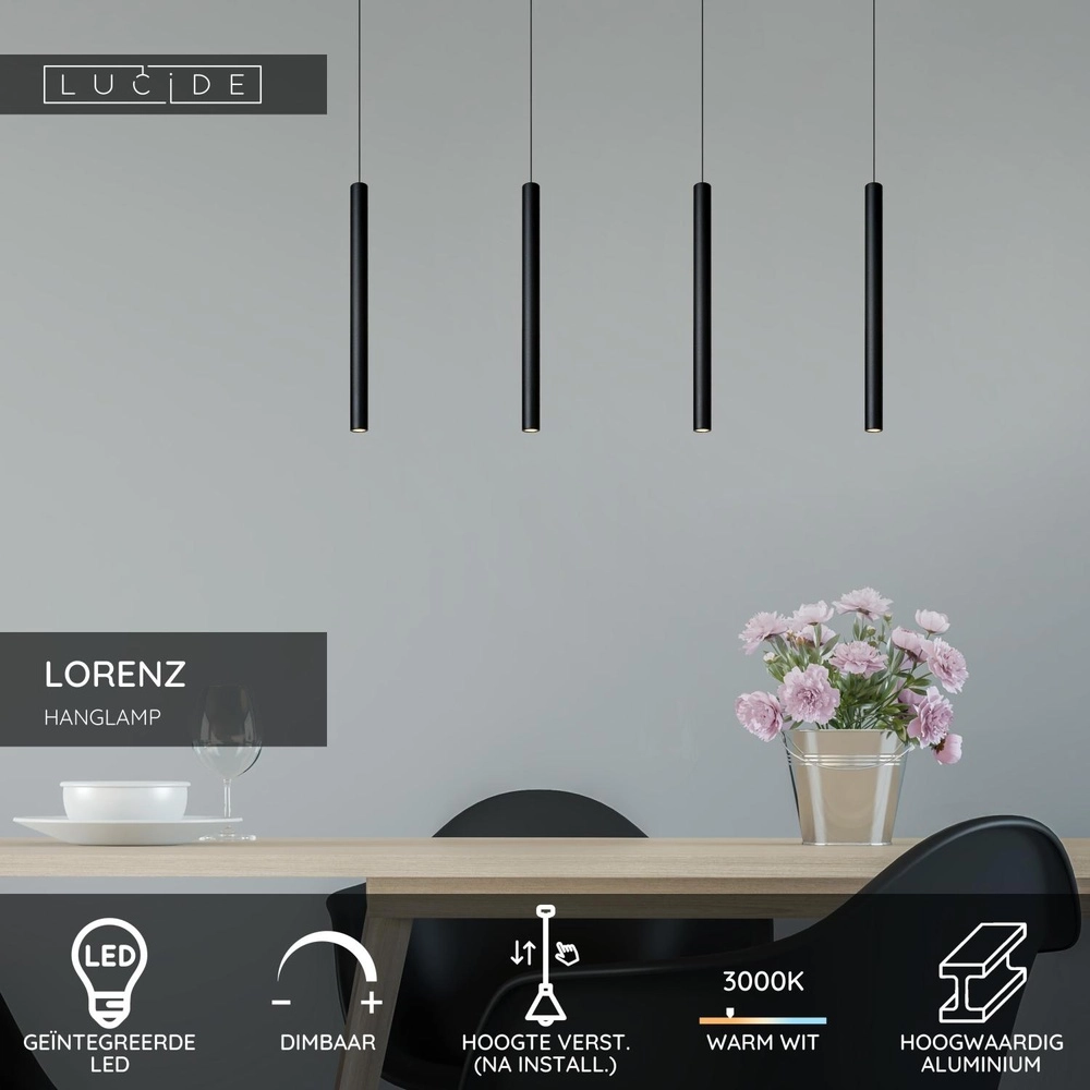 4-light pendant lamp Lorenz Design black Lucide 5411212740687