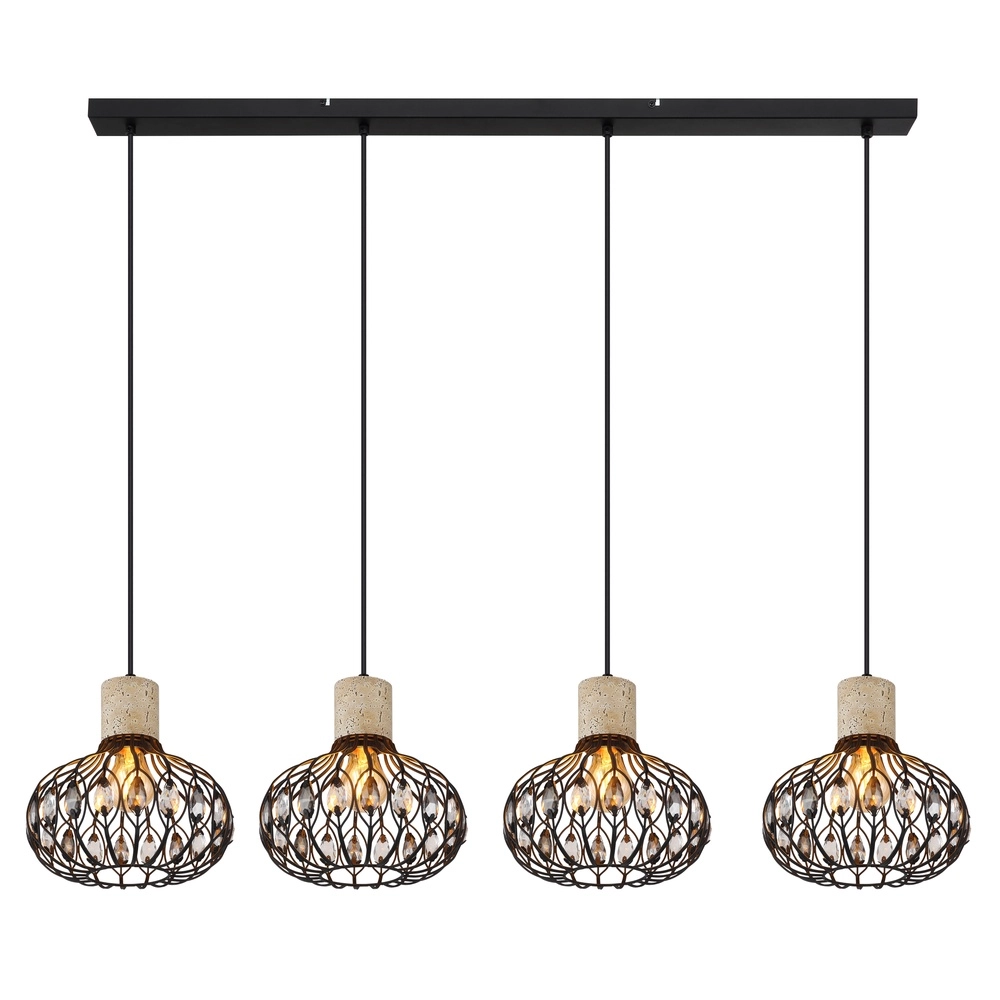 4-light pendant lamp Dorthy Country Black Globo 9007371572069