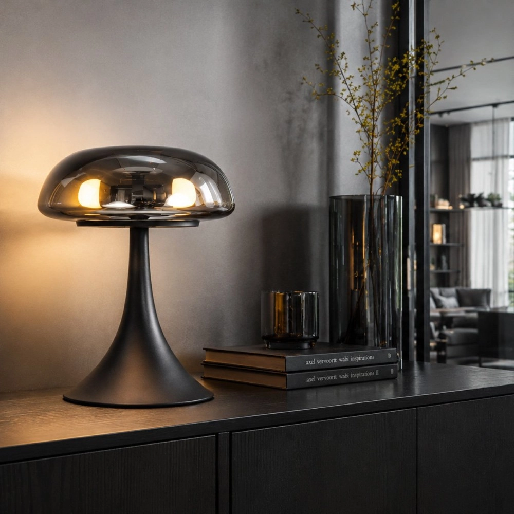 Table lamp Ancilla black with smoke glass