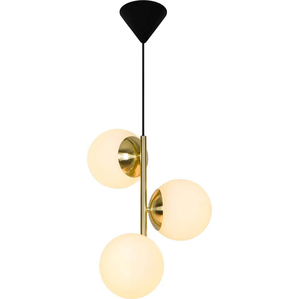 Pendant lamp Lilly 3-light gold with white sphere