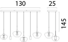 6-light pendant lamp Genua black with gold glass Ø 24cm Masterlight 8718121356990
