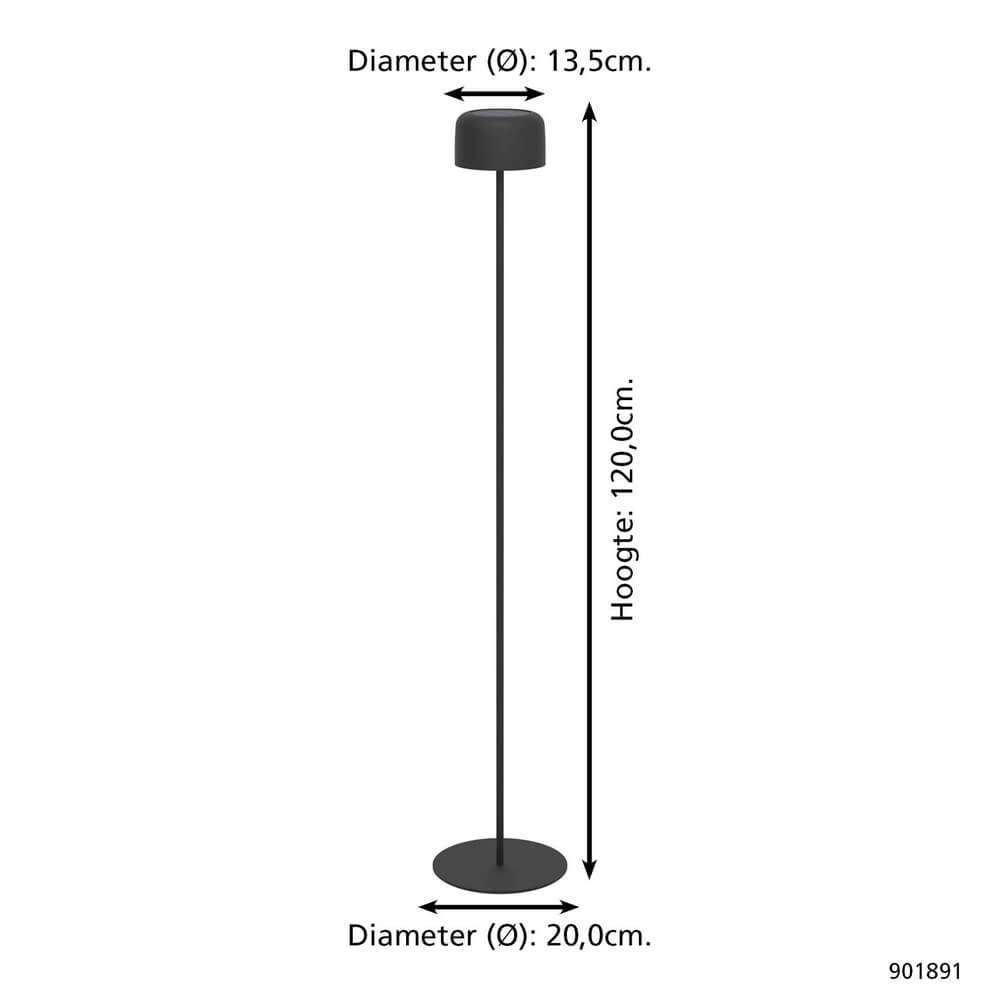 Sleek patio lamp Roccanova Solar Black with USB Eglo 9008606355075