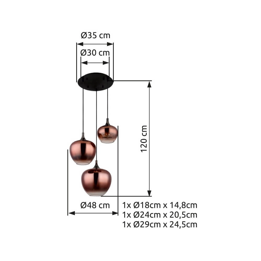 Black pendant lamp Maxy with red glass Ø 48cm Globo 9007371459971