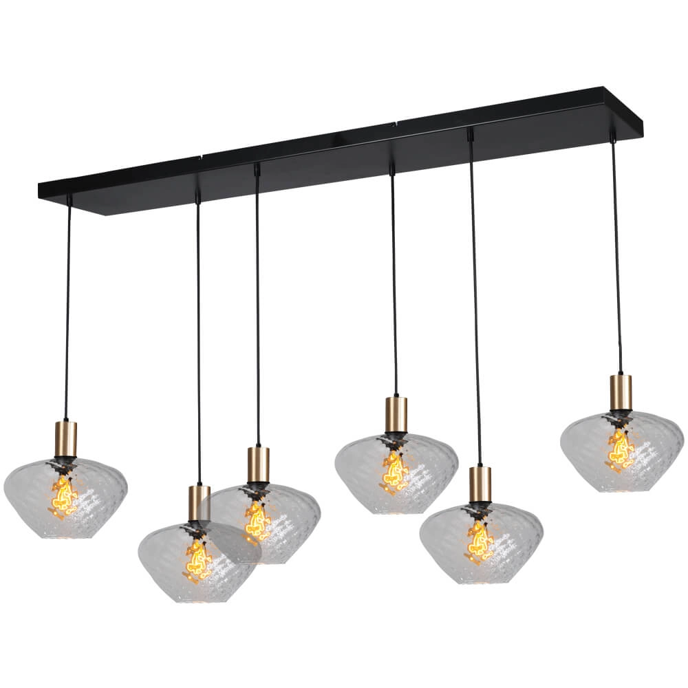 6-light hanging lamp - gold - Porto with Blossom clear lenses