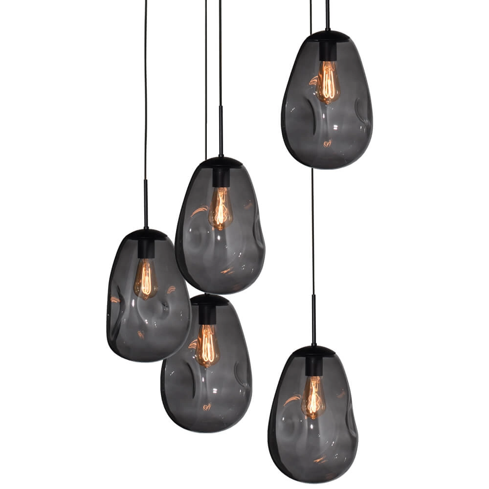 Vide hanging lamp Lava 5x smoke glass Ø 22.5cm Masterlight 8718121286563