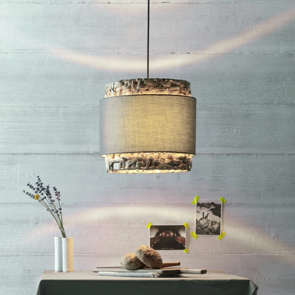 Pendant lamp Waterlilly Rattan with gray fabric Brilliant 4004353411878